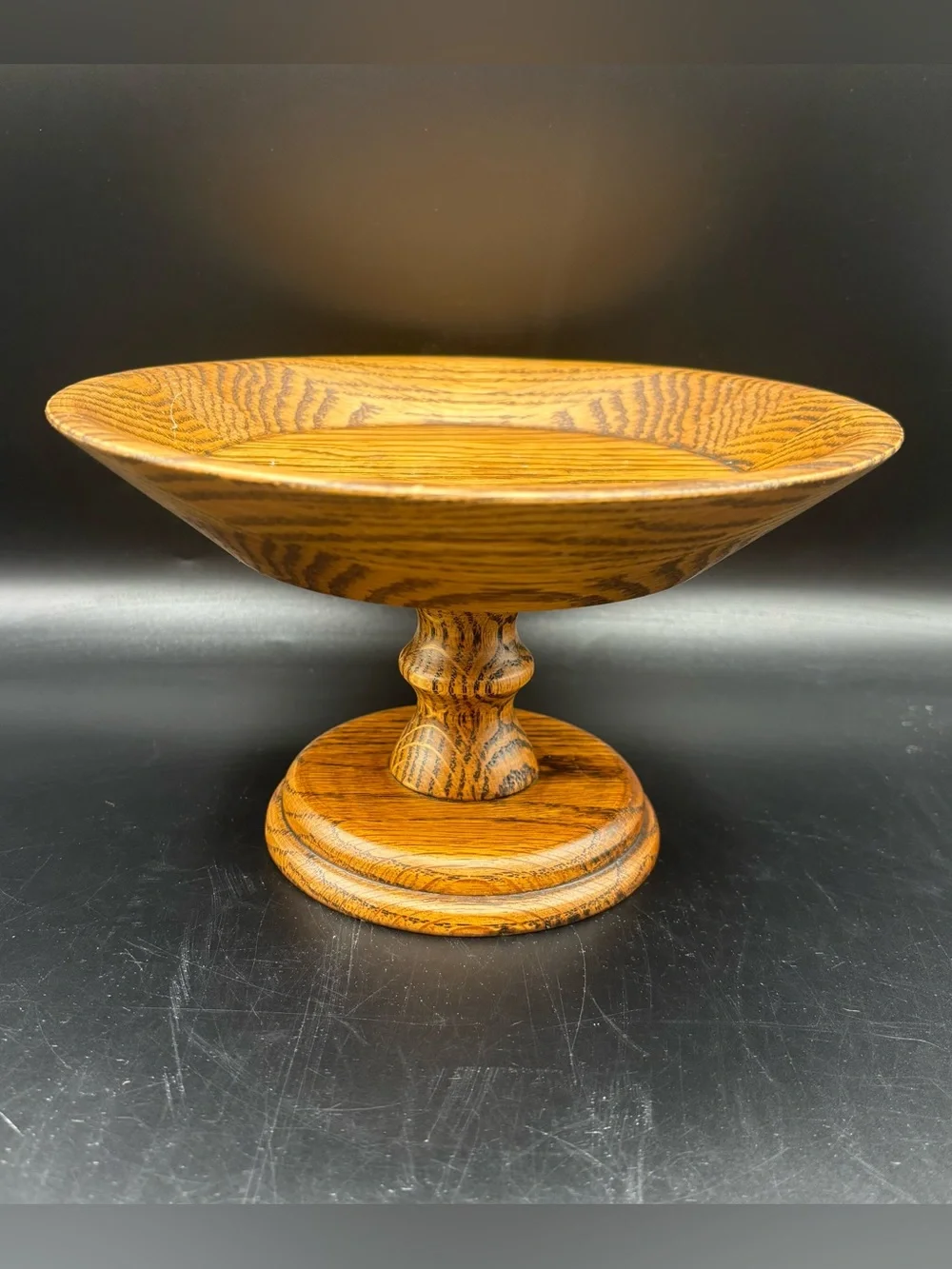 Vintage Quality Heirloom Pedestal Bowl wooden Ware Rustic Oak Lebanon MO